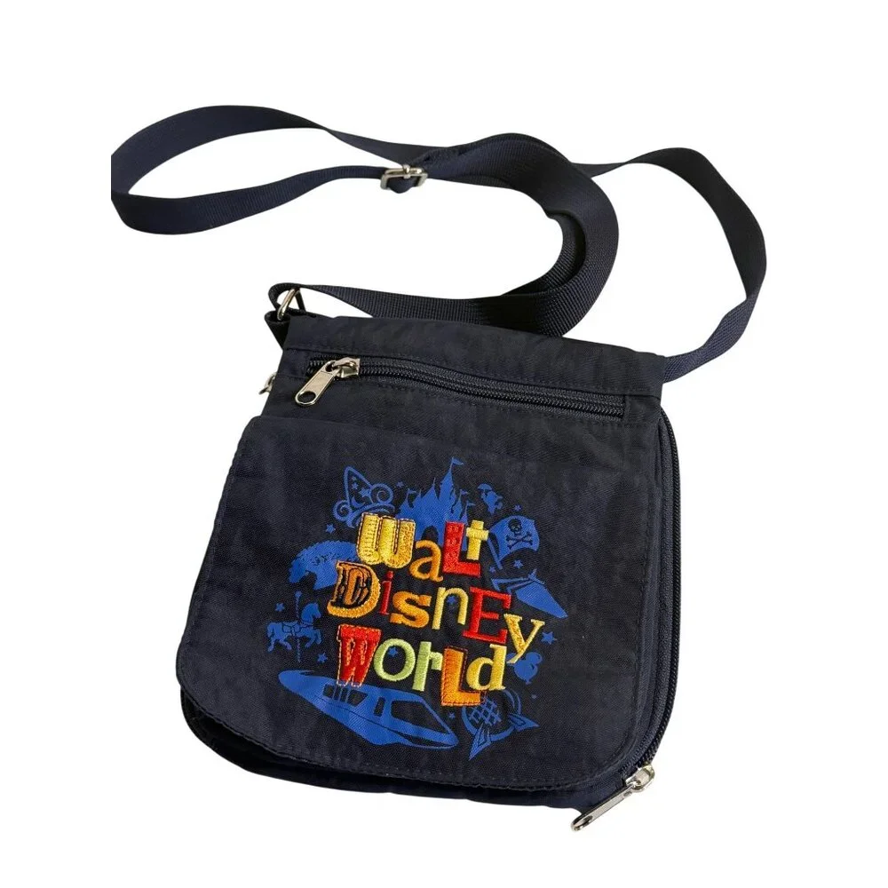 Walt Disney World Messenger Bag Navy Blue VTG Embroidered Crossbody Travel Pouch